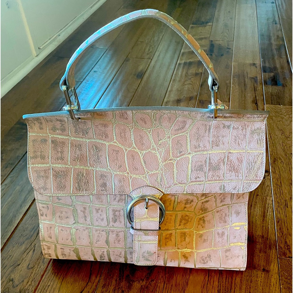 New Claudia Firenze Leather Handbag, made in Italy Soft Pink and Rose Gold